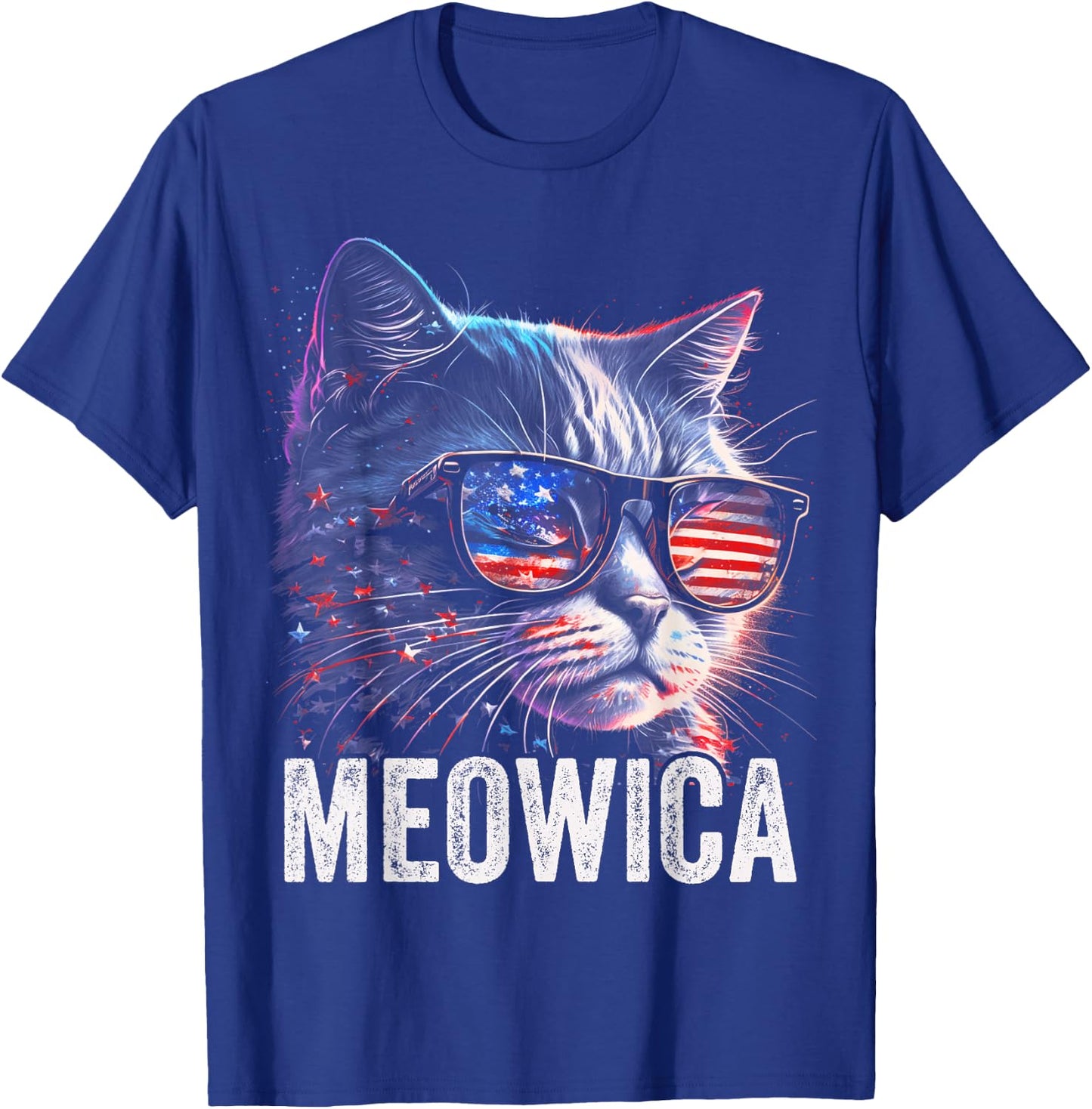 Meowica 4th of July Cat American Flag America USA Funny T-Shirt - T-Shirt | Royal