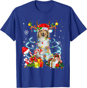 Sheltie Reindeer Christmas Tree Lights Pajama Dog Xmas T-Shirt - T-Shirt | Royal