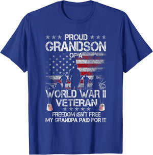 Proud Grandson Of WWII Veteran US Flag Vintage Veteran Day T-Shirt - T-Shirt | Royal