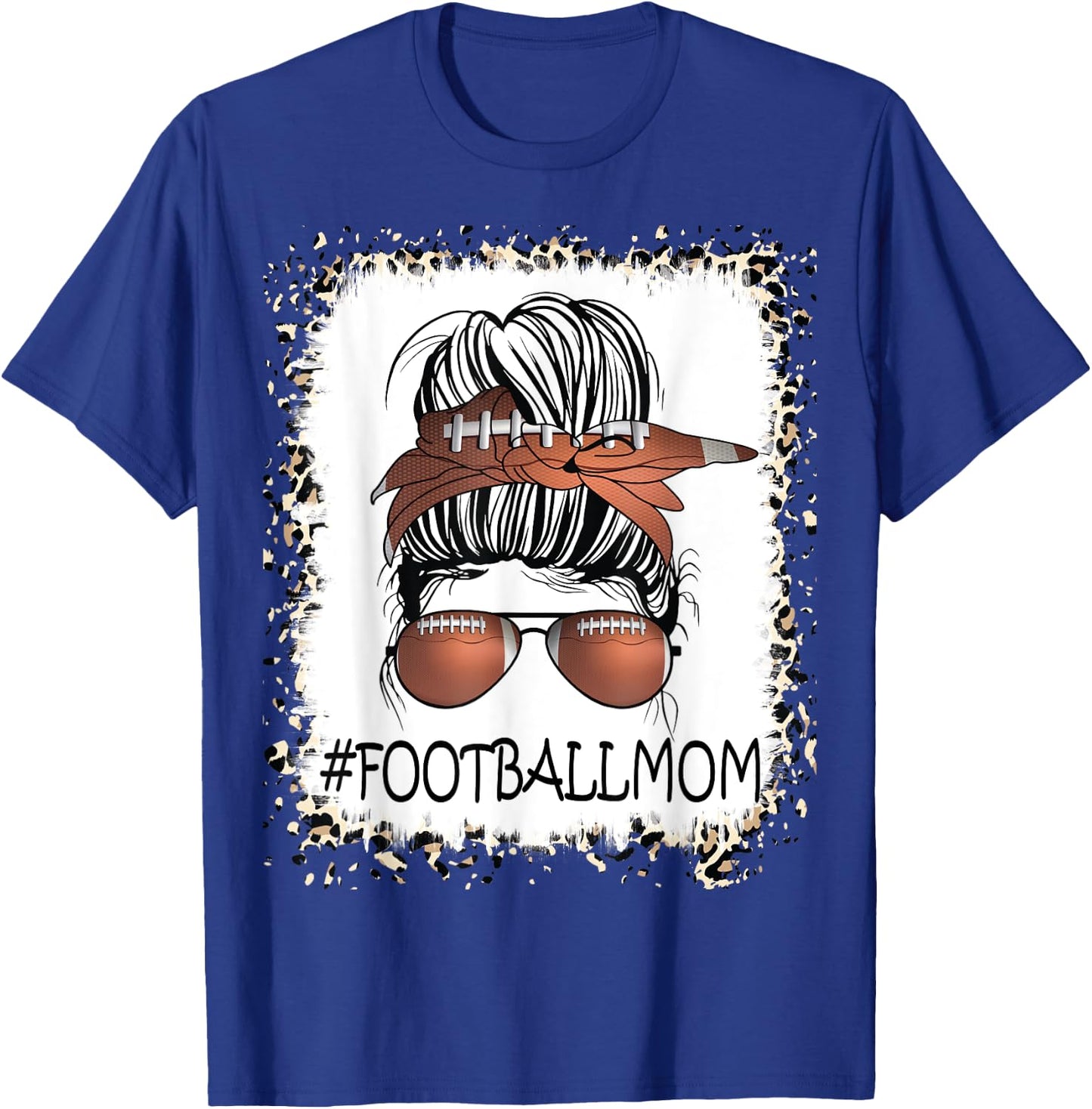Bleached Proud Football Mom Life Leopard Messy Bun Player T-Shirt - T-Shirt | Royal