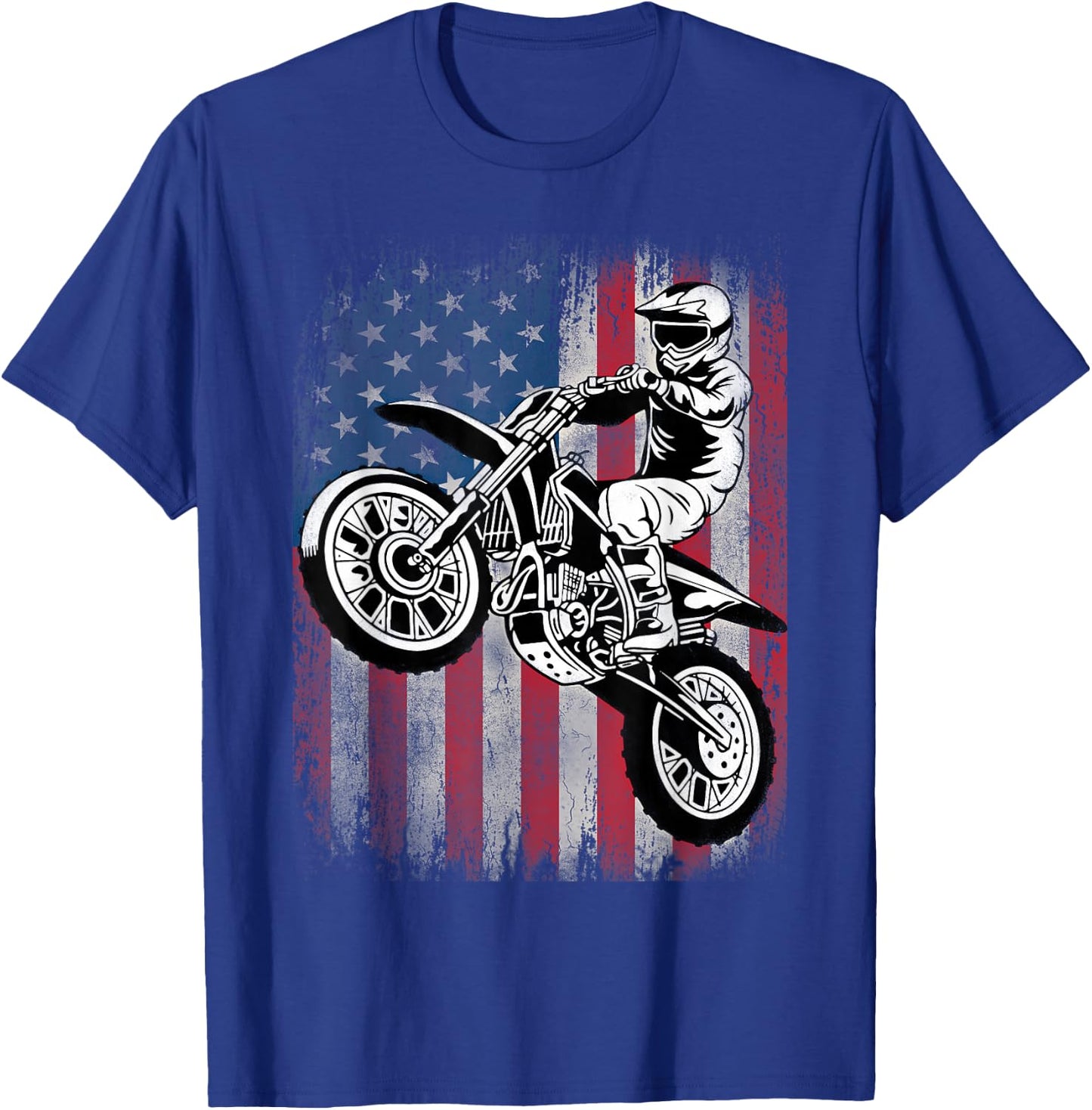 Dirt Bike American Flag Motocross Dirtbike Biker 4th of July T-Shirt - T-Shirt | Royal