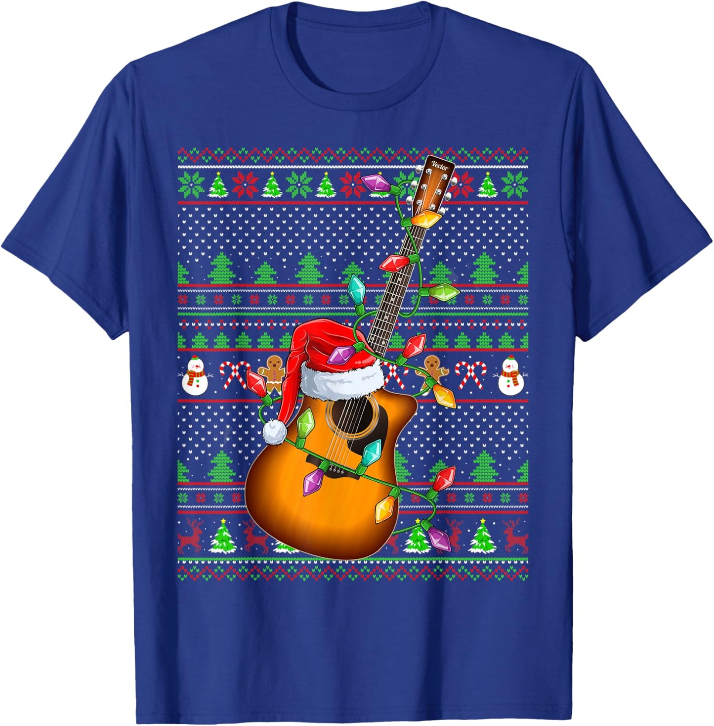 Ugly Xmas Sweater Style Lighting Guitar Christmas T-Shirt - T-Shirt | Royal