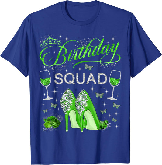 Birthday squad Green Butterflies High Heels Diva Squad T-Shirt - T-Shirt | Royal