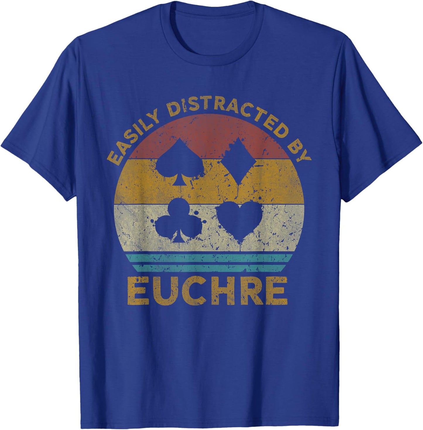Easily Distracted By Euchre Vintage Euchre Card Game T-Shirt - T-Shirt | Royal