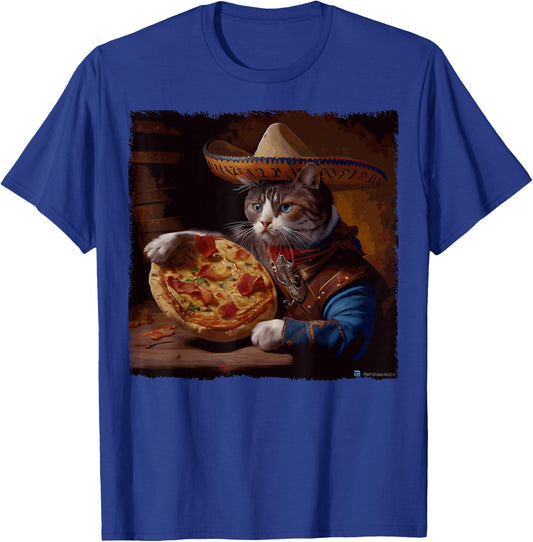 Funny Cat Cowboy Pizza T-Shirt - T-Shirt | Royal