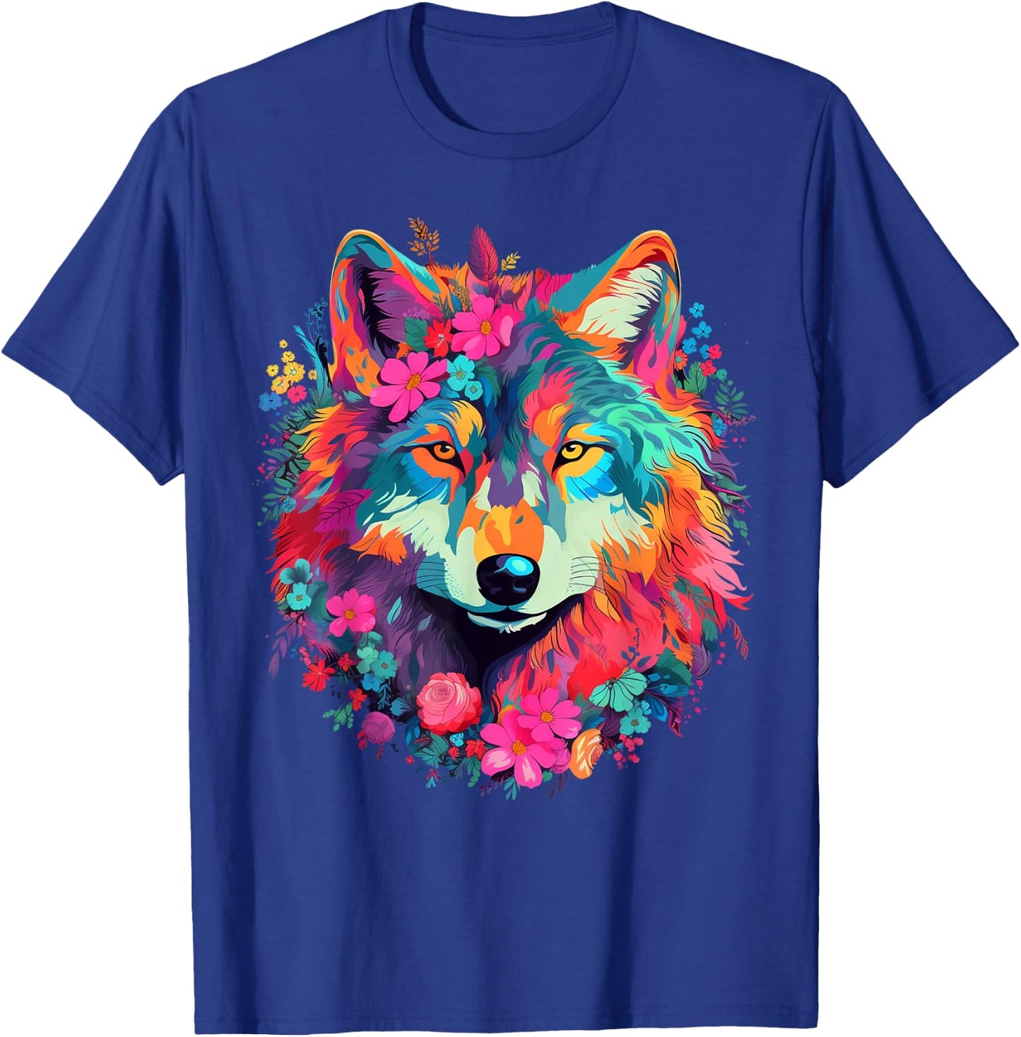 Cute Flower Wolf on summer Floral Wolf Men Women Kids T-Shirt - T-Shirt | Royal