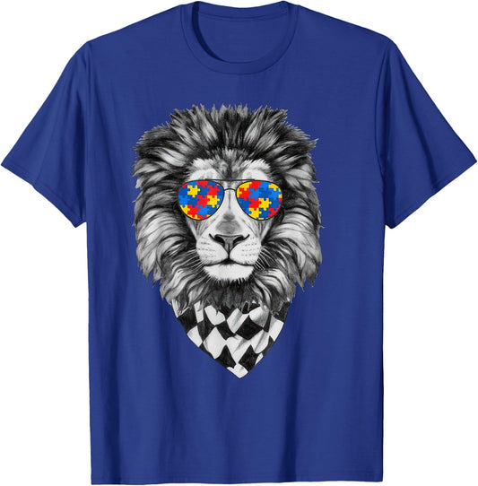 Autism Awareness Lion Print T-Shirt - T-Shirt | Royal