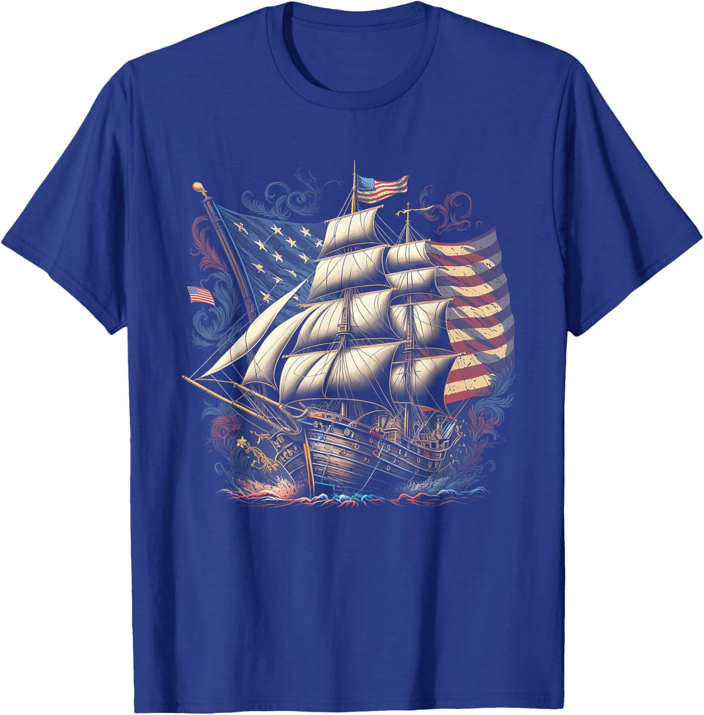 Pirate 4th of July American Flag USA America Funny Ship Boat T-Shirt - T-Shirt | Royal