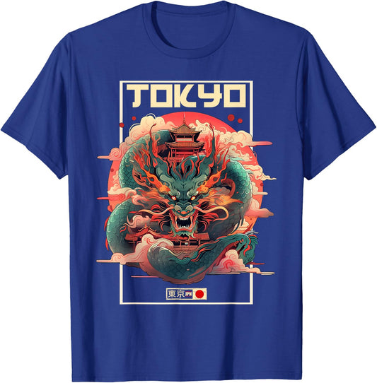 Tokyo Inspired Vintage Style 80s Retro Japanese Asian Dragon T-Shirt - T-Shirt | Royal