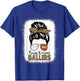 Volleyball And Football Mom Messy Bun Busy Raising Ballers T-Shirt - T-Shirt | Royal