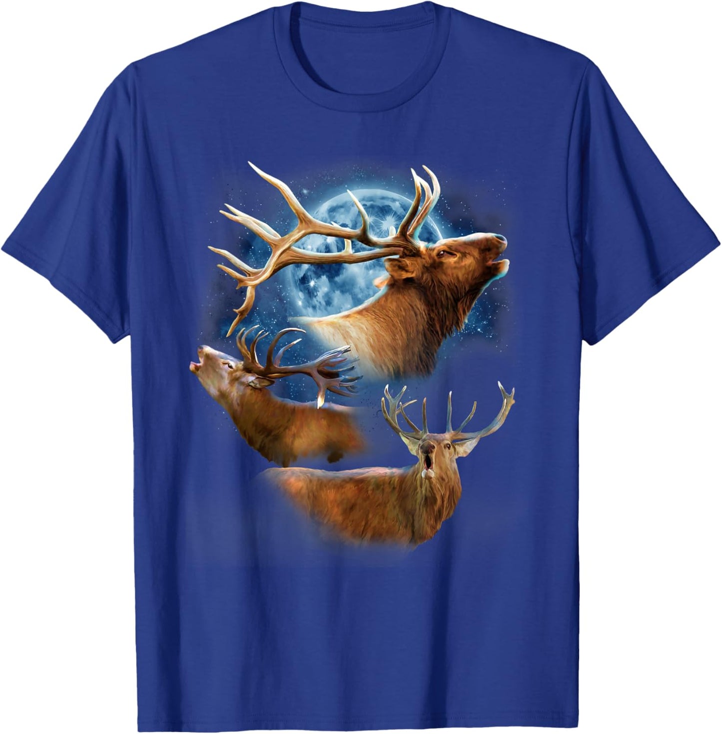 Funny Elk Hunting - Elk Howling at the Moon T-Shirt - T-Shirt | Royal