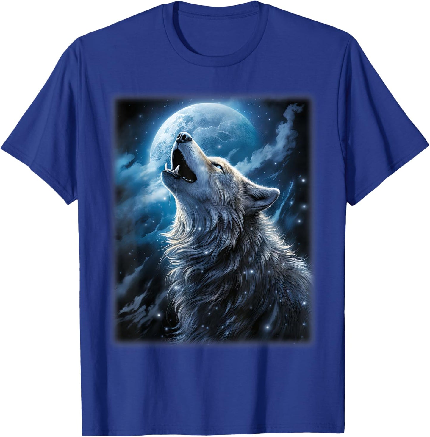 Wolf howling at the Moon Fantasy Art Wildlife T-Shirt - T-Shirt | Royal