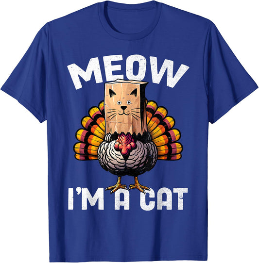 Thanksgiving Funny Turkey Fake Cat Disguise Fall Holiday Men Women Girls Kids T-Shirt - T-Shirt | Royal