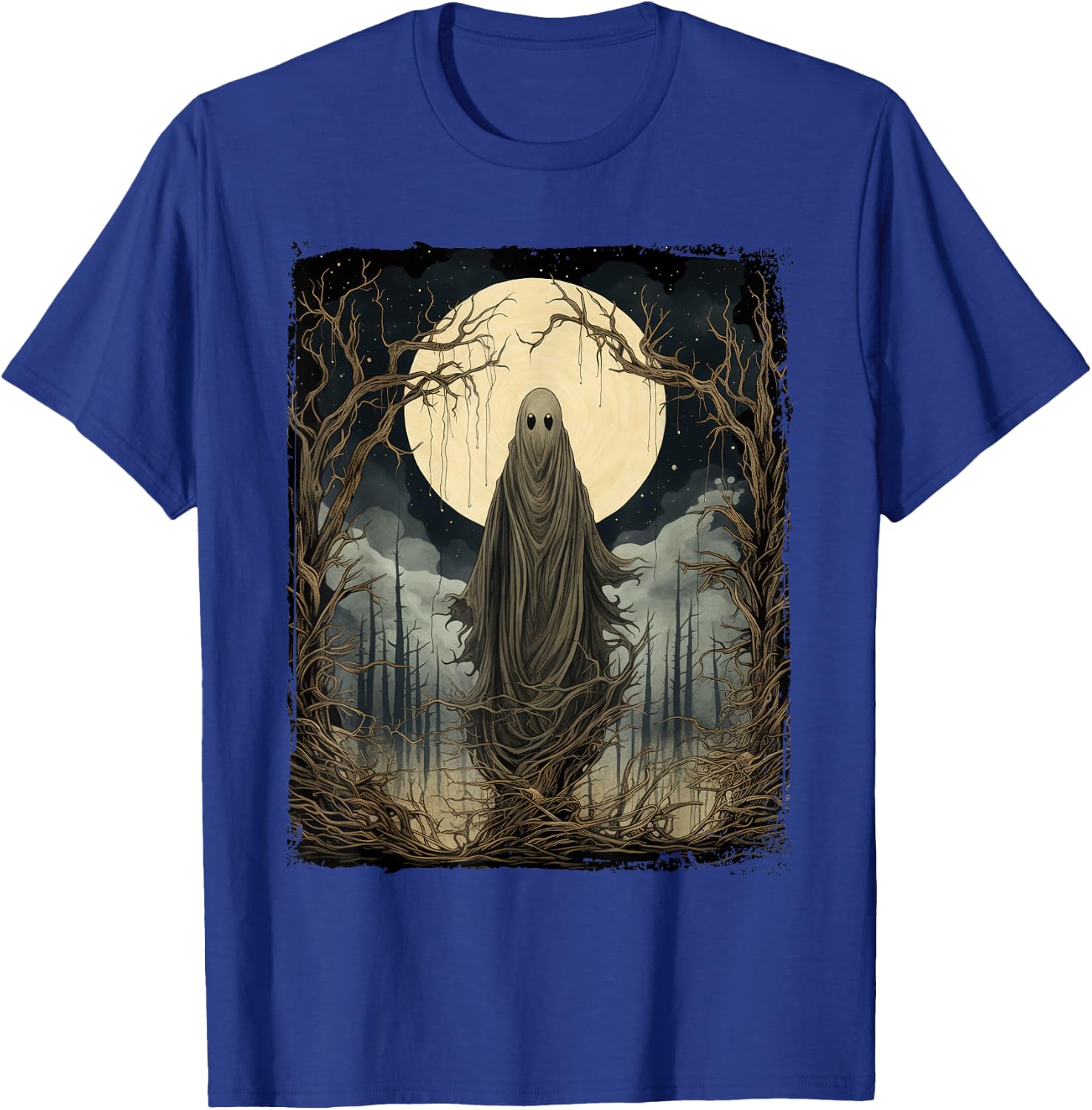 Vintage Art Men Women Retro Scary Gothic Halloween Ghost T-Shirt - T-Shirt | Royal