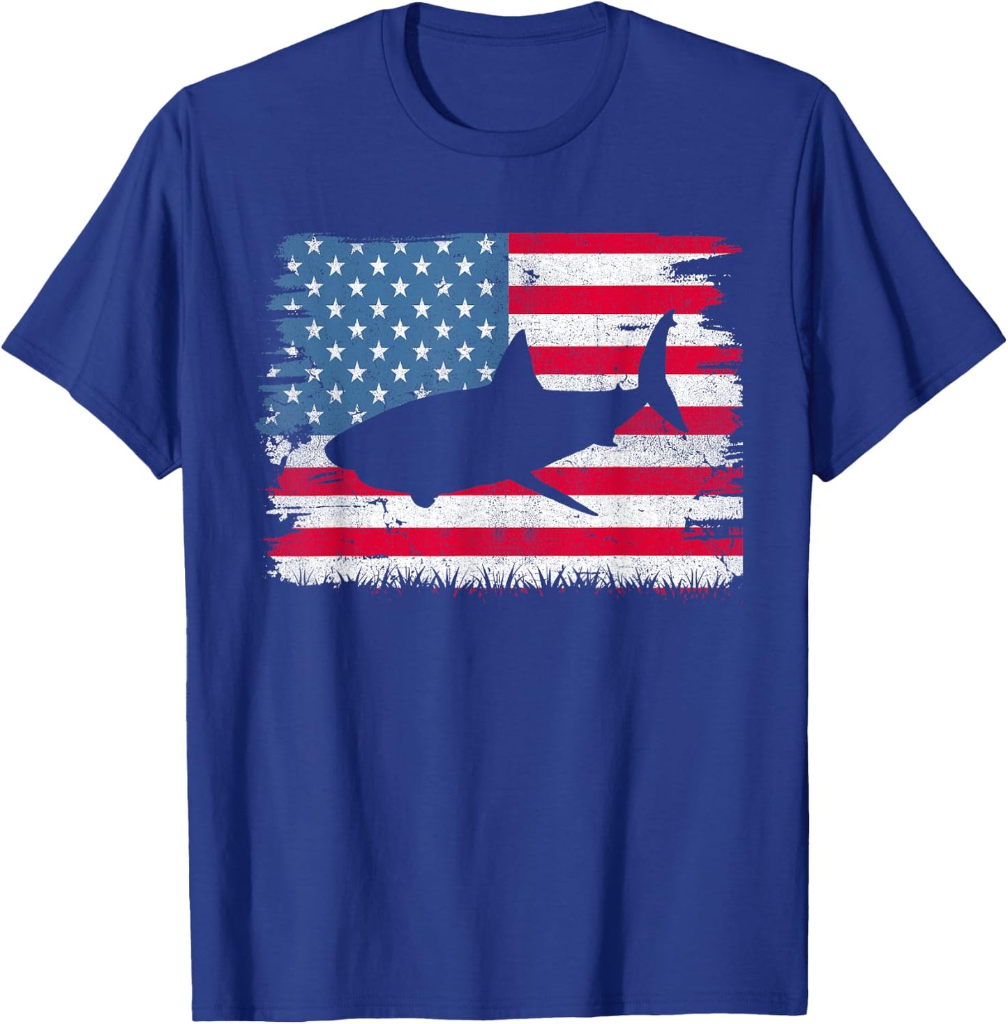 Shark American Flag USA 4th of July Men Women Boys Girls T-Shirt - T-Shirt | Royal