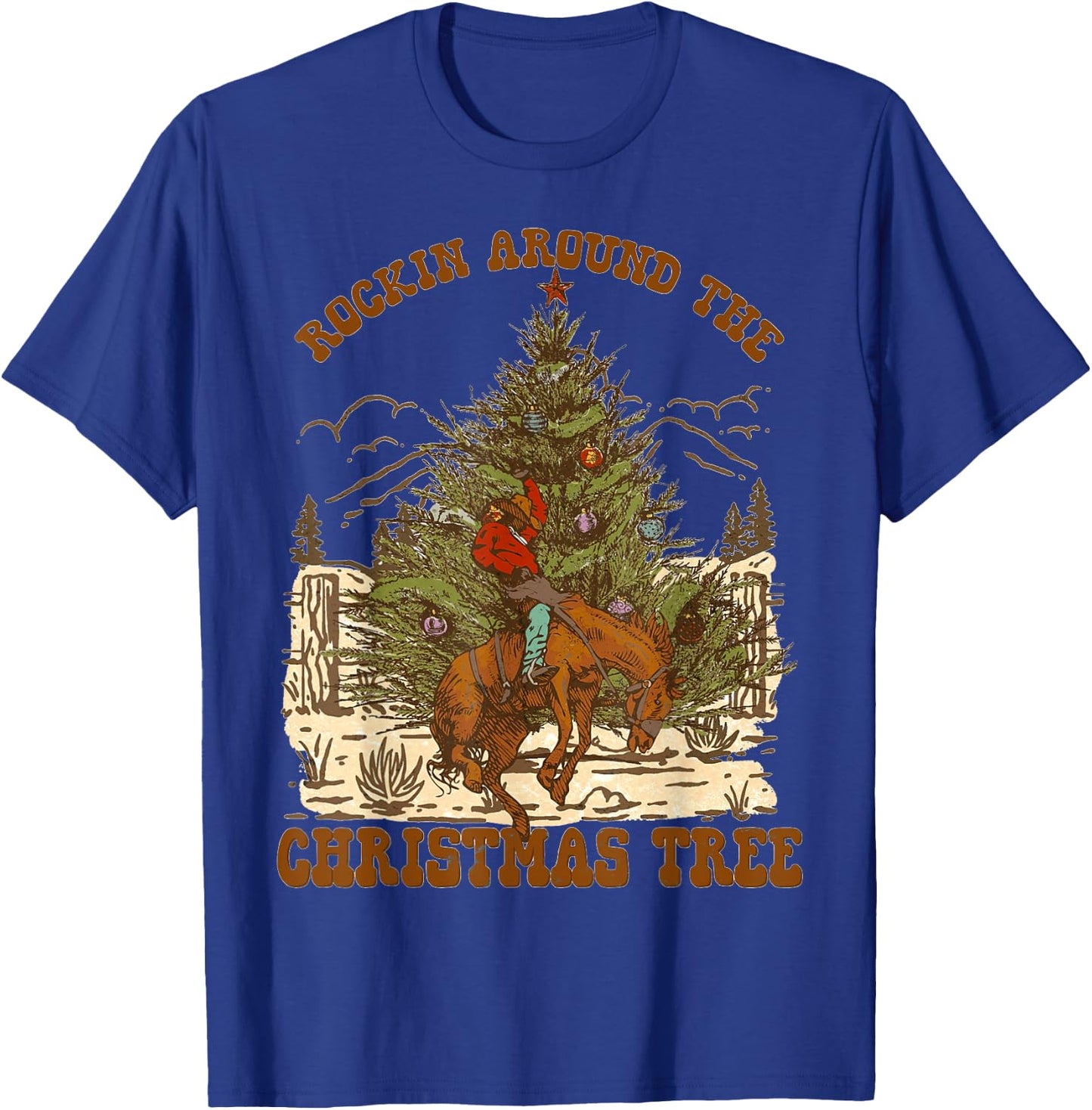 Rockin' Around Christmas Cowboy Tree Santa Ride Horse Pajama T-Shirt - T-Shirt | Royal
