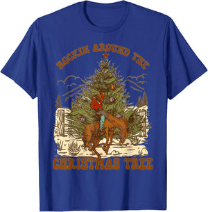 Rockin' Around Christmas Cowboy Tree Santa Ride Horse Pajama T-Shirt - T-Shirt | Royal