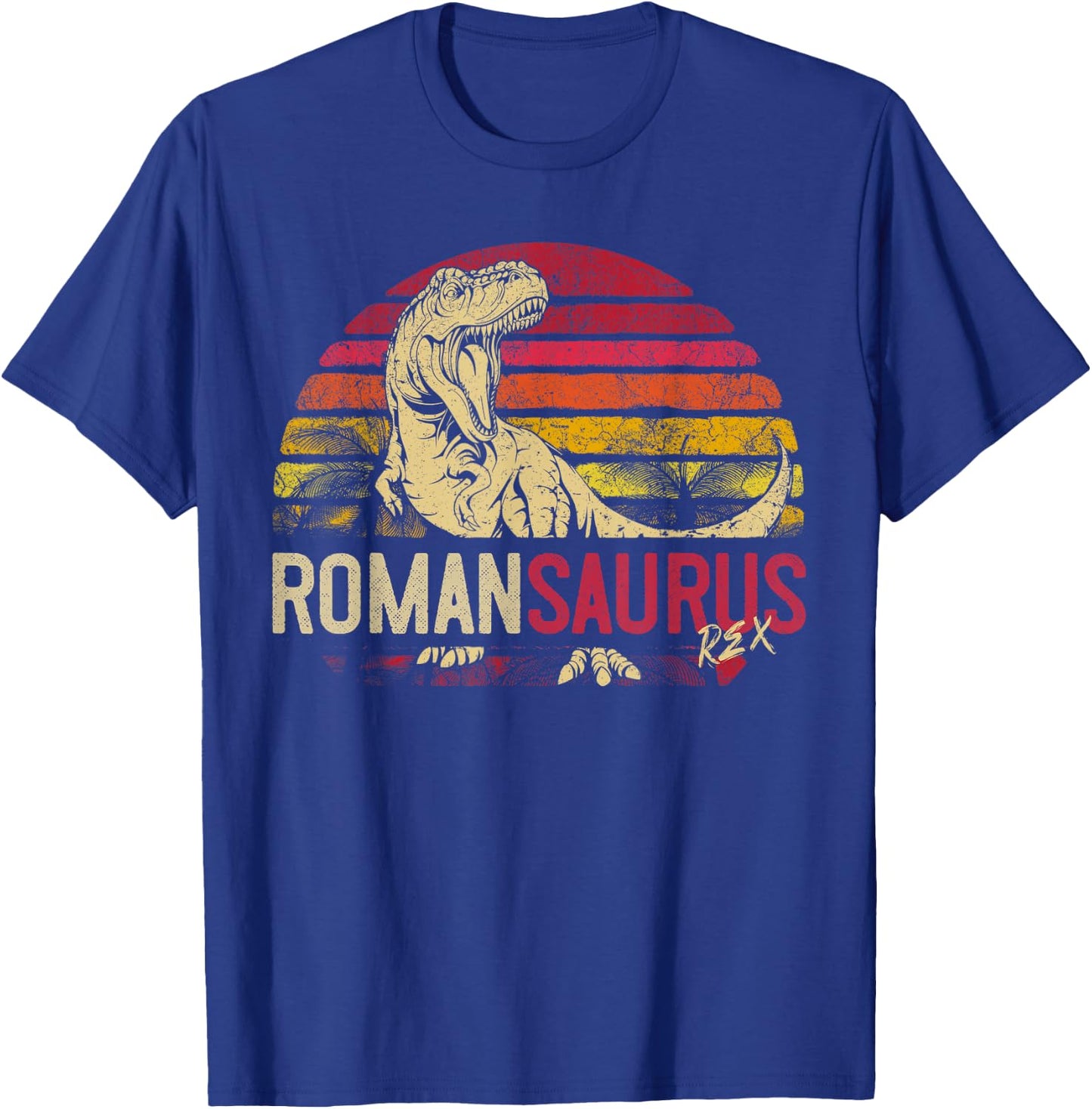 Roman Saurus Funny Personalized Dinosaur T Rex Name Boy Gift T-Shirt - T-Shirt | Royal