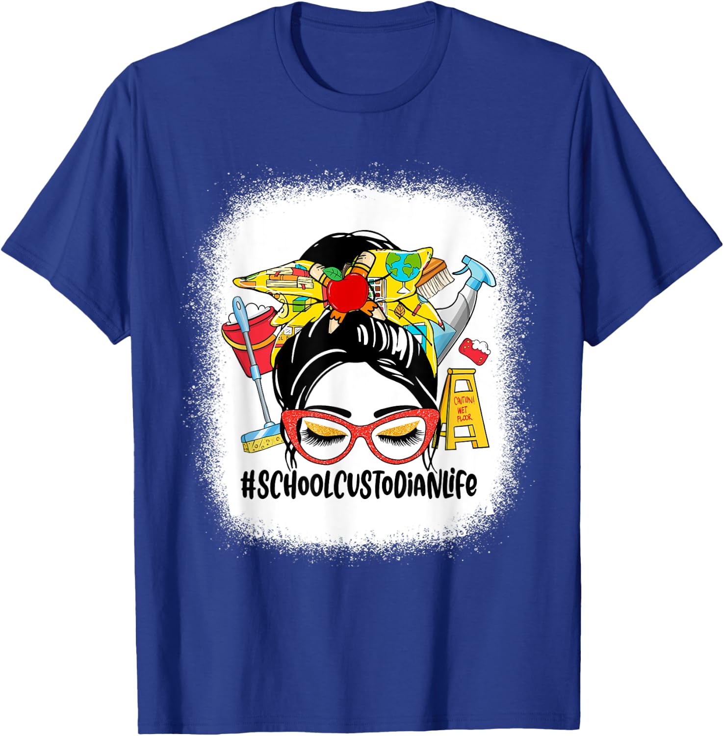 School Custodian Life Messy Bun Women School Custodian Gifts T-Shirt - T-Shirt | Royal