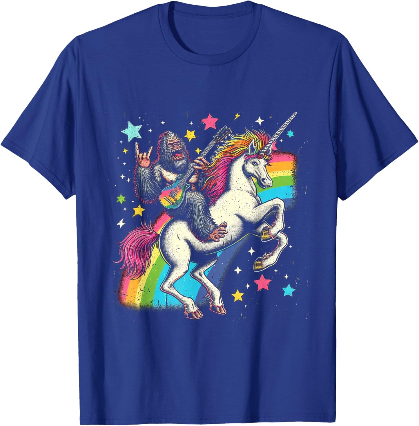Funny Bigfoot Riding a Rainbow Unicorn T-Shirt - T-Shirt | Royal