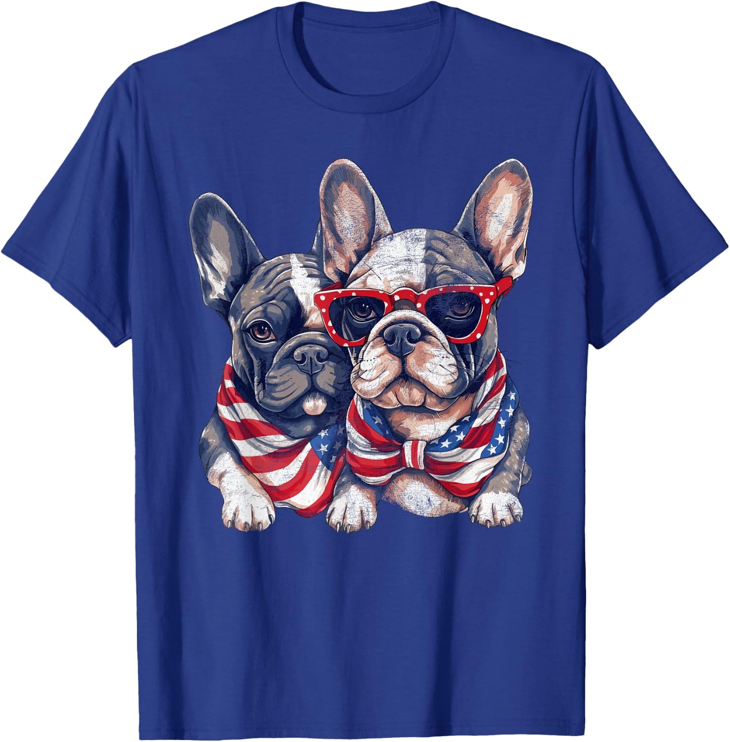 French Bulldog American Flag Patriotic 4th of July Frenchie Women Kids Men T-Shirt - T-Shirt | Royal