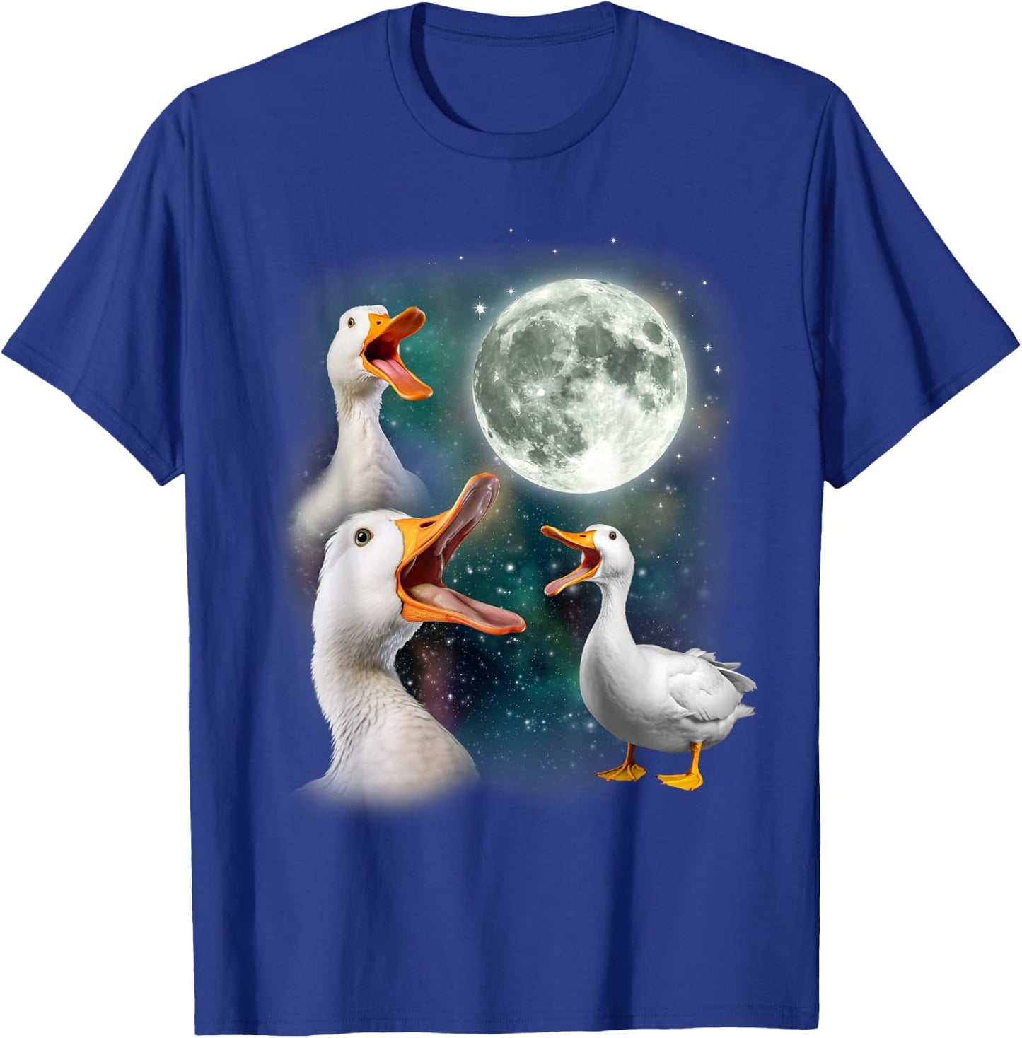 3 Ducks Howl At Moon | Funny Weird Cursed Pekin Duck Lover T-Shirt - T-Shirt | Royal