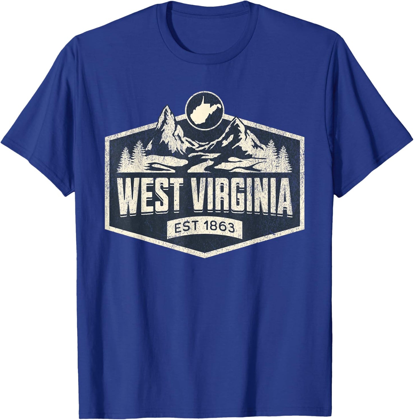 West Virginia Style -Adults Blue Small Map T-Shirt - T-Shirt | Royal