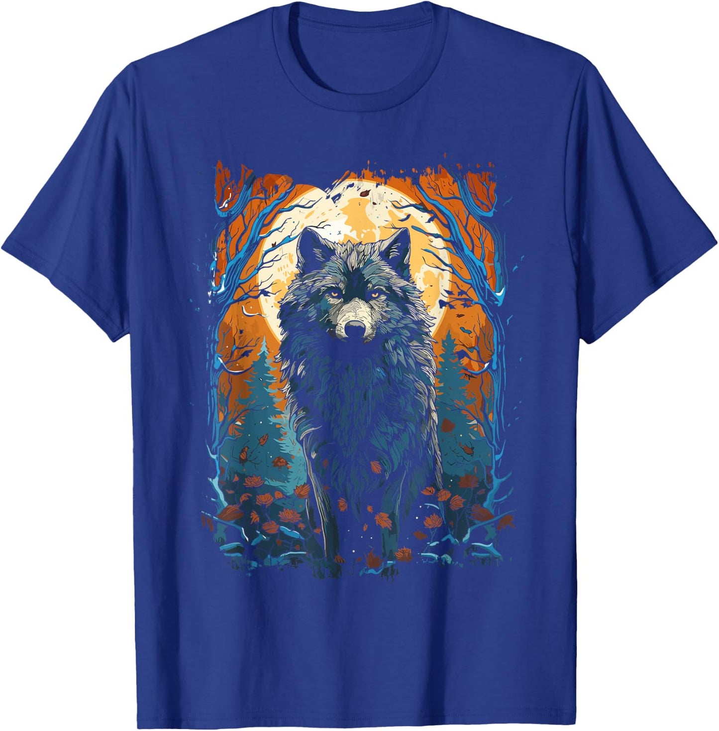 Wolf and Moon, Forest, Nature Art Women, Men T-Shirt - T-Shirt | Royal