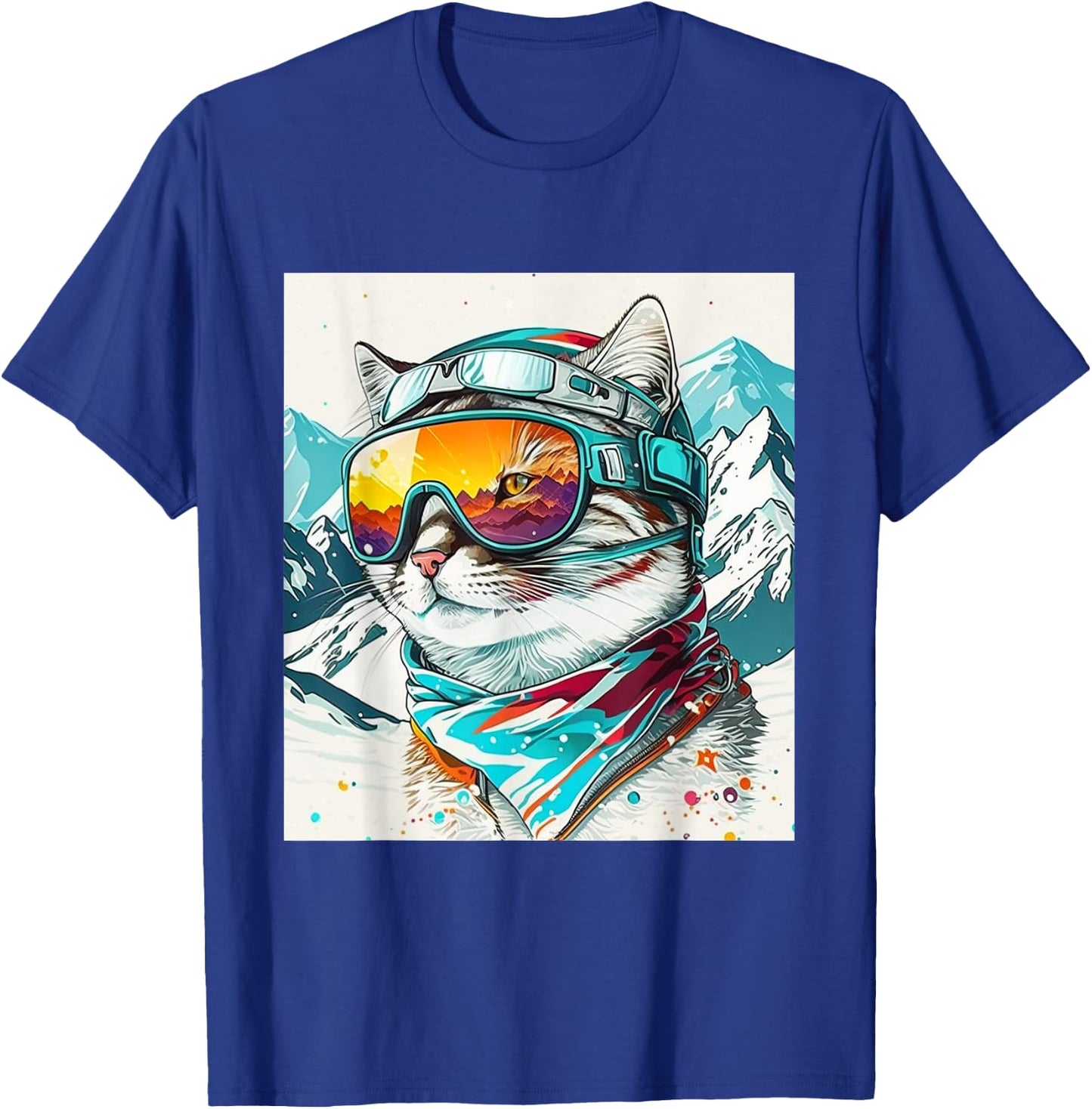 Winter Cat Ski Snowboard Snow Kitten T-Shirt - T-Shirt | Royal