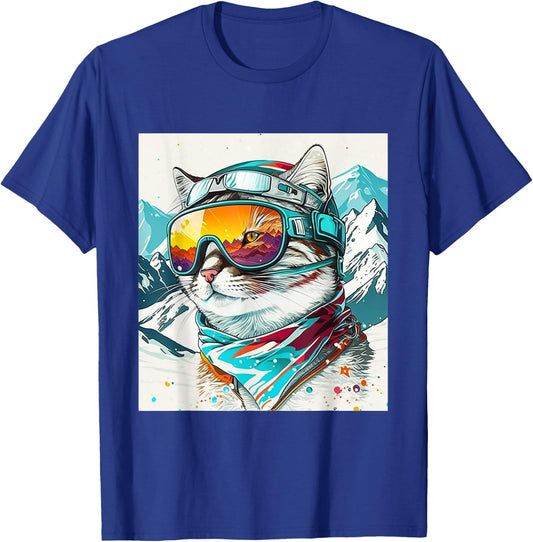 Winter Cat Ski Snowboard Snow Kitten T-Shirt - T-Shirt | Royal