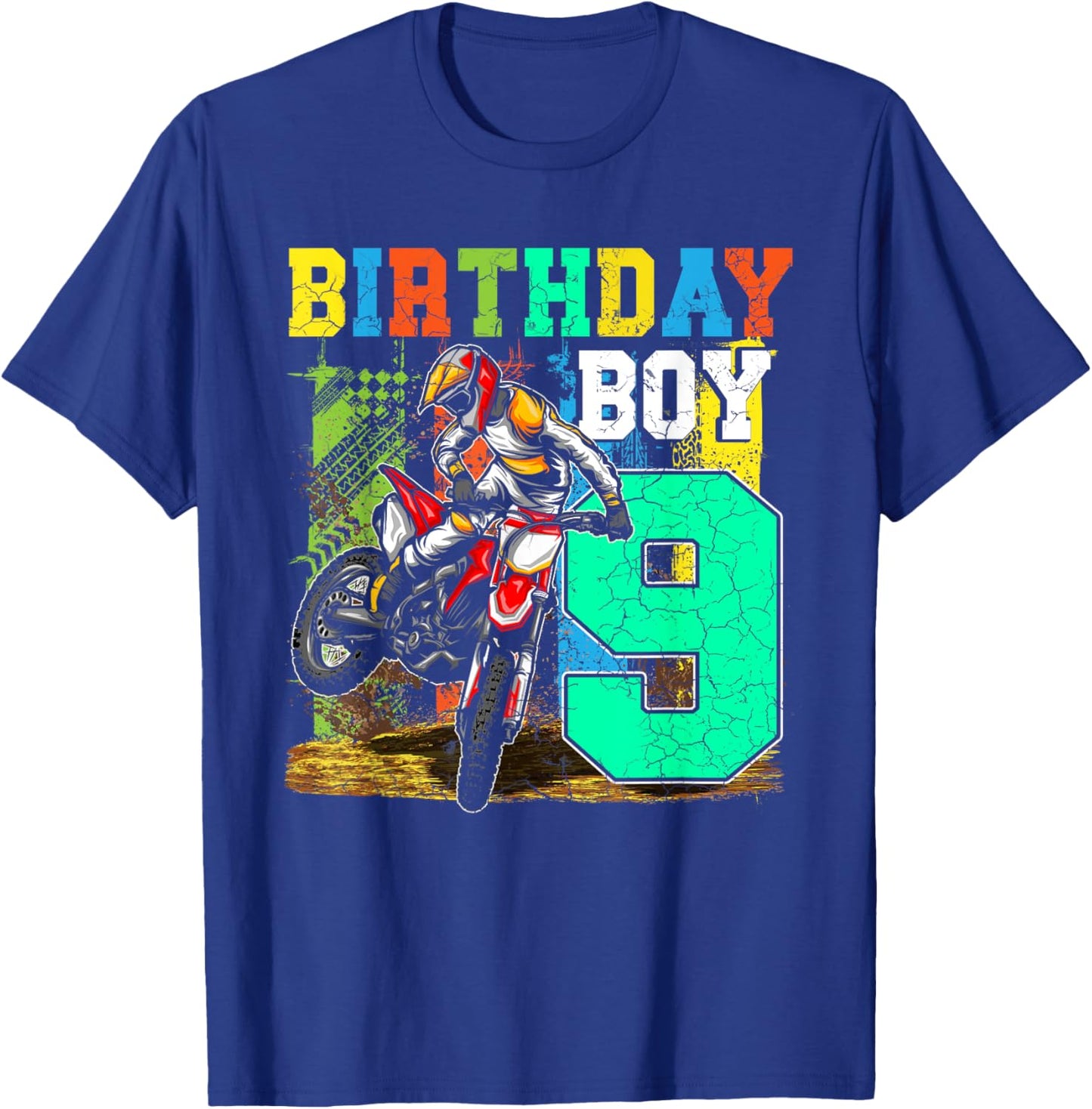 Kids 9 Years Old Kid Birthday Boy Dirt Bike Motorcycle Bday T-Shirt - T-Shirt | Royal
