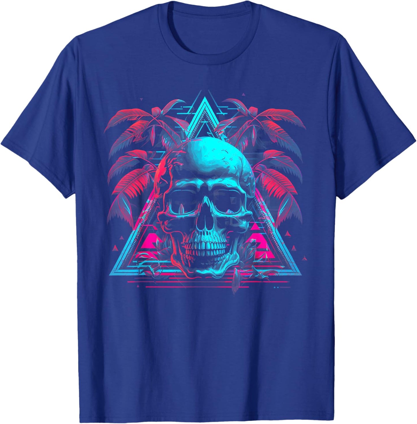 Skull Vaporwave Retrowave Aesthetic Synthwave 80s Palm Tree T-Shirt - T-Shirt | Royal