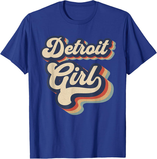 Vintage Design For Girls From Detroit Michigan T-Shirt - T-Shirt | Royal