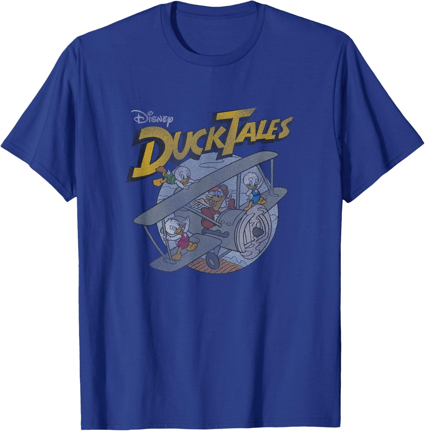 Disney DuckTales Ducks On Airplane Distressed Portrait T-Shirt - T-Shirt | Royal
