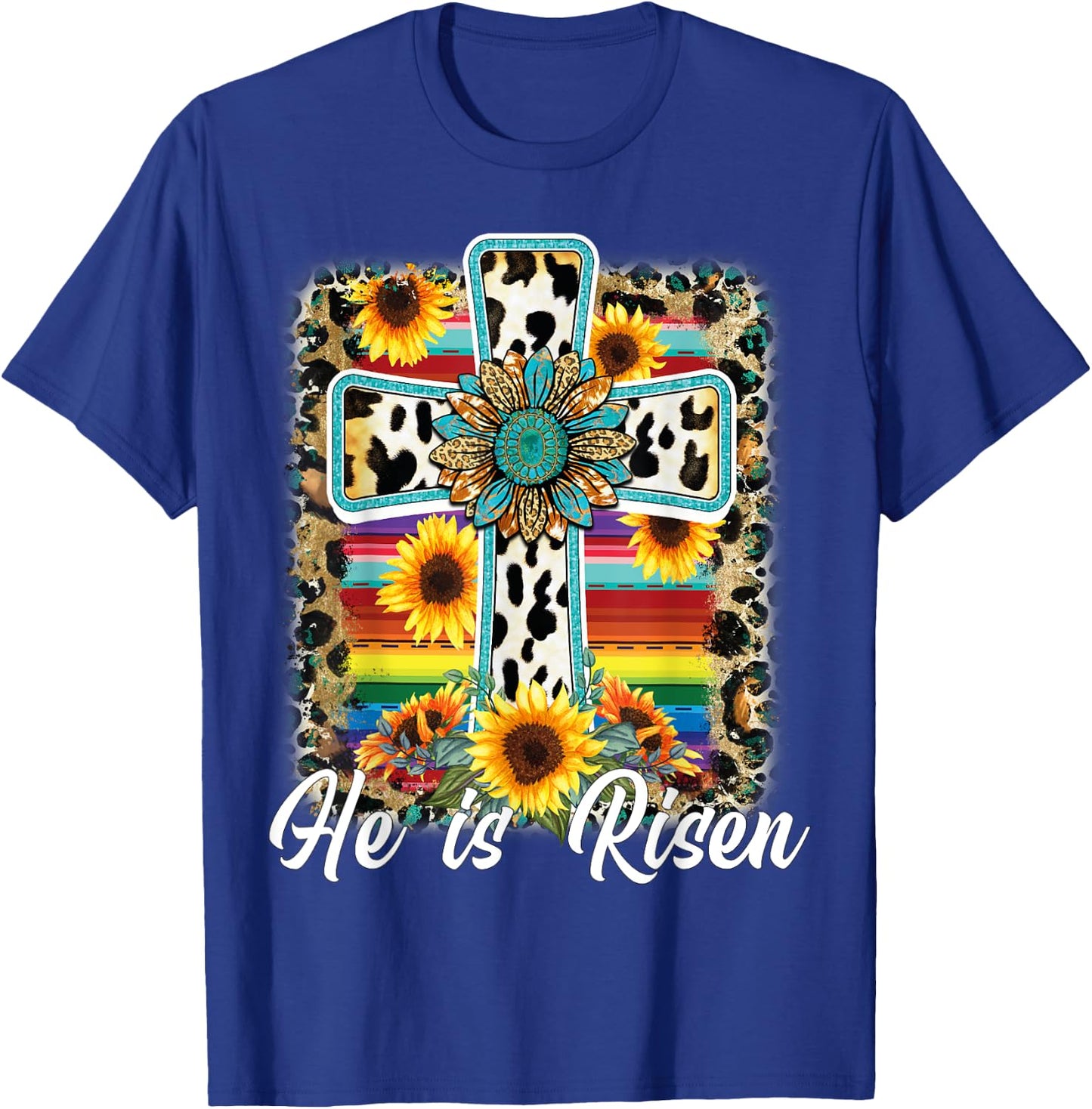 He is Risen Sunflower Leopard Cross Happy Easter Day T-Shirt - T-Shirt | Royal