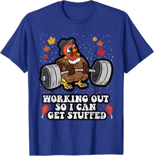 Turkey Lifting Weights Thanksgiving Day Gym Fitness Workout T-Shirt - T-Shirt | Royal