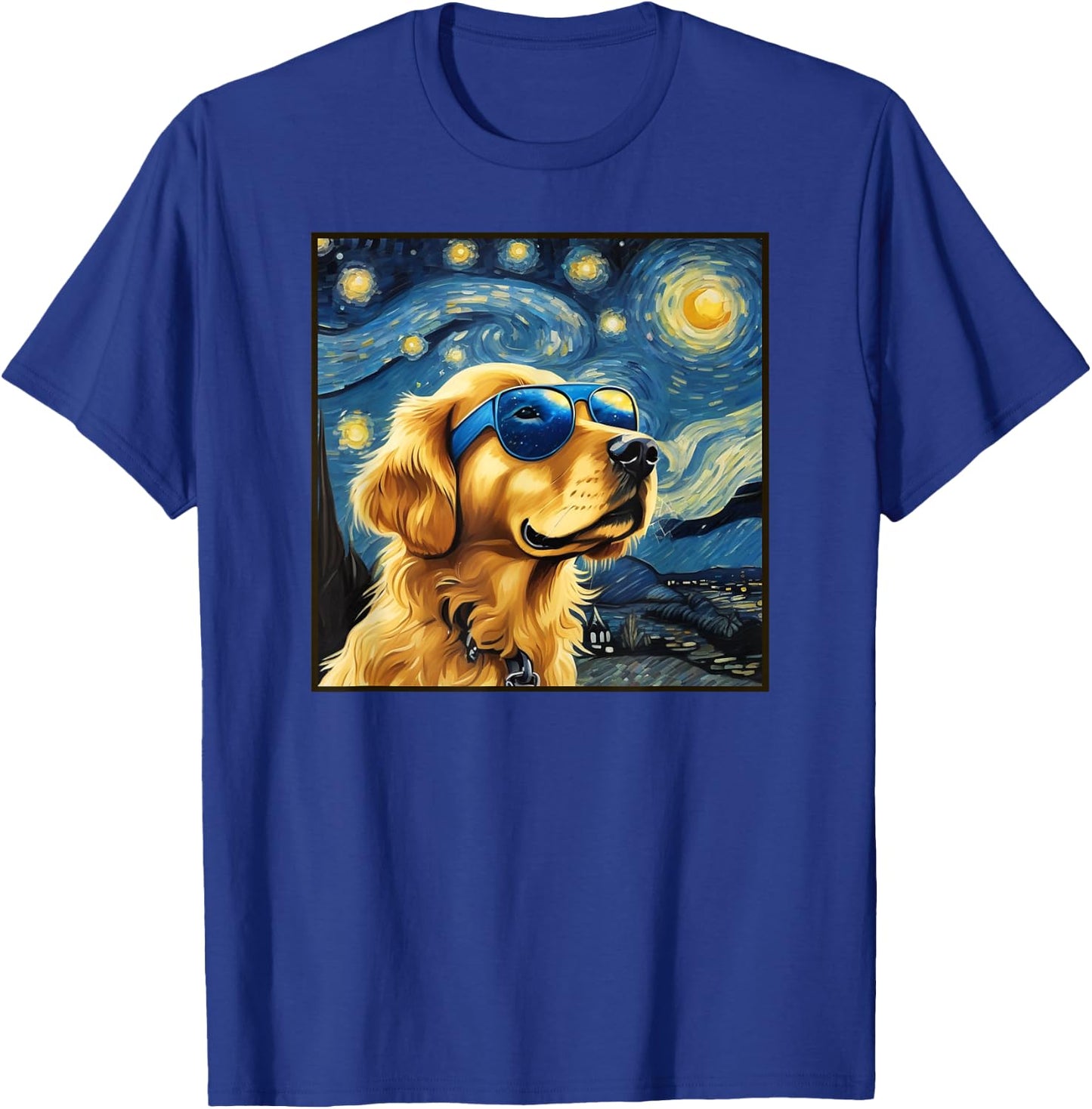 Van Gogh Starry Night Cute Dog Golden Retriever shirt T-Shirt - T-Shirt | Royal