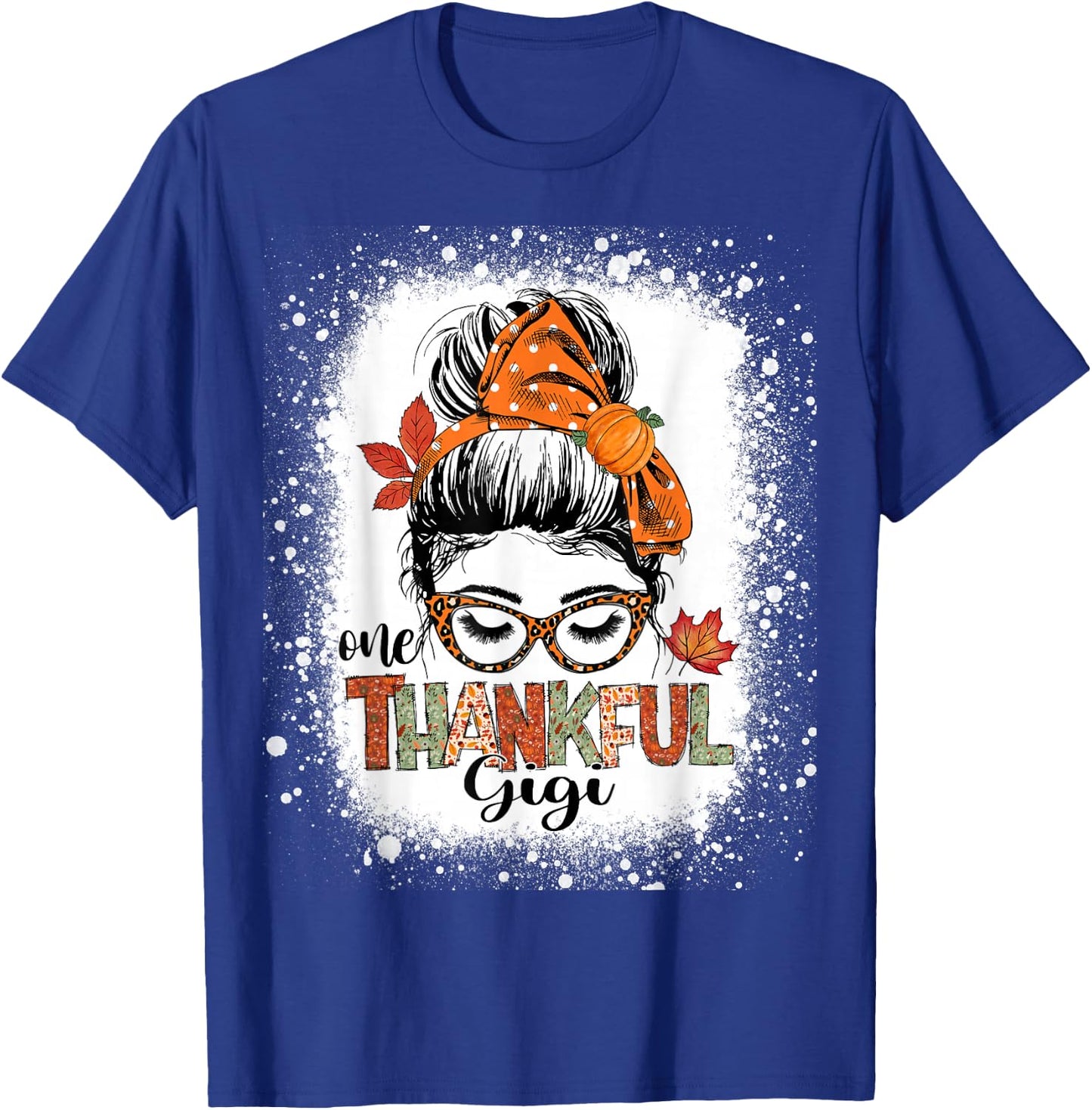 One Thankful Gigi Messy Bun Fall Autumn Thanksgiving Grandma T-Shirt - T-Shirt | Royal