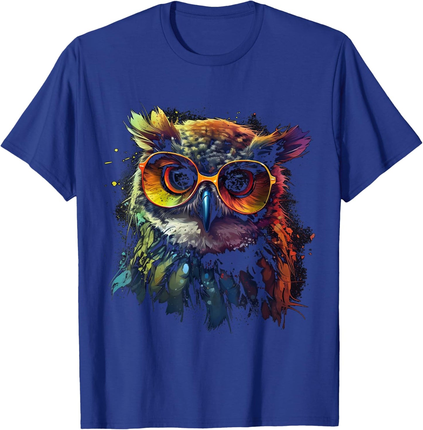 Owl Artwork - Animal Glasses Colourful Bird Art Owl T-Shirt - T-Shirt | Royal