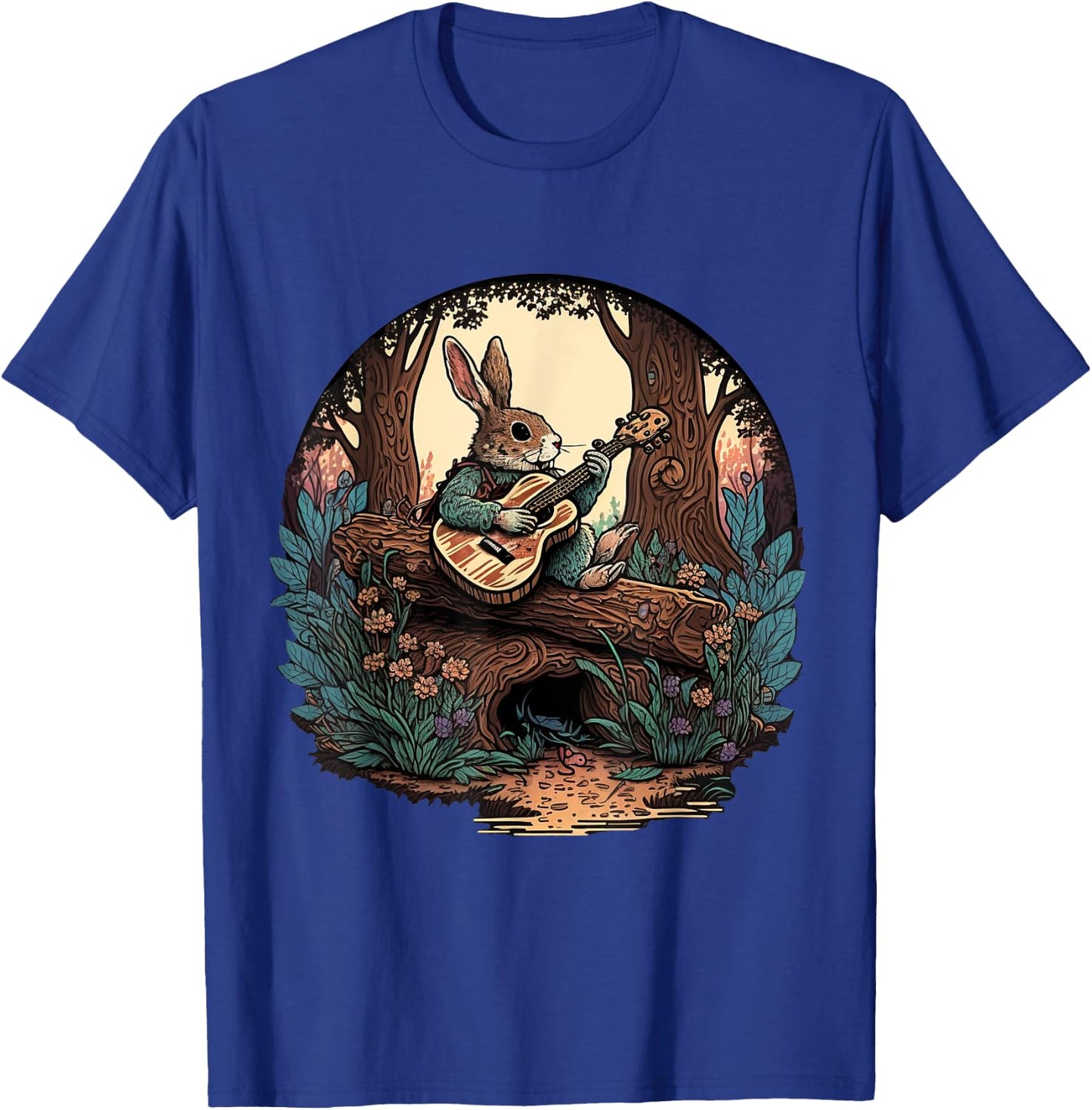 Funny Bunny Playing Banjo Guitar Music Rabbit T-Shirt - T-Shirt | Royal