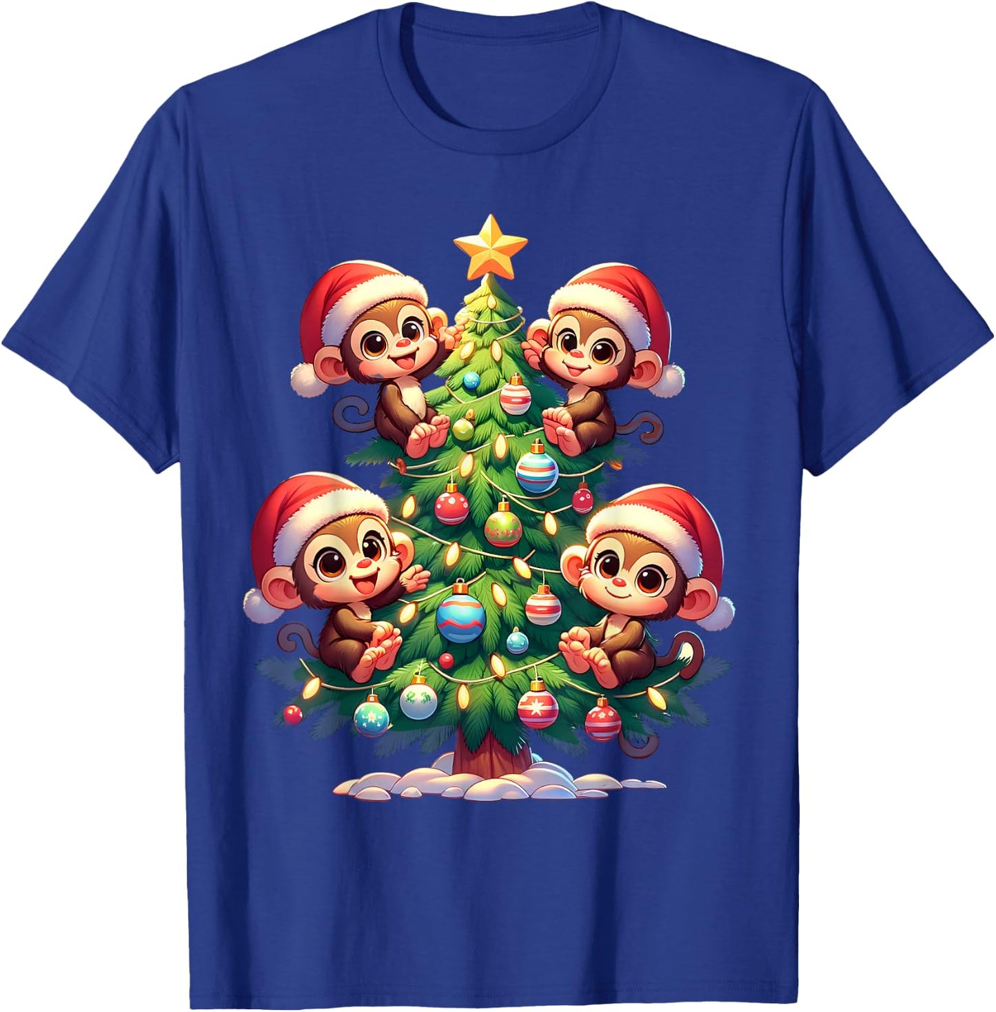Kawaii Monkey Christmas Tree Cartoon Animals Primate T-Shirt - T-Shirt | Royal