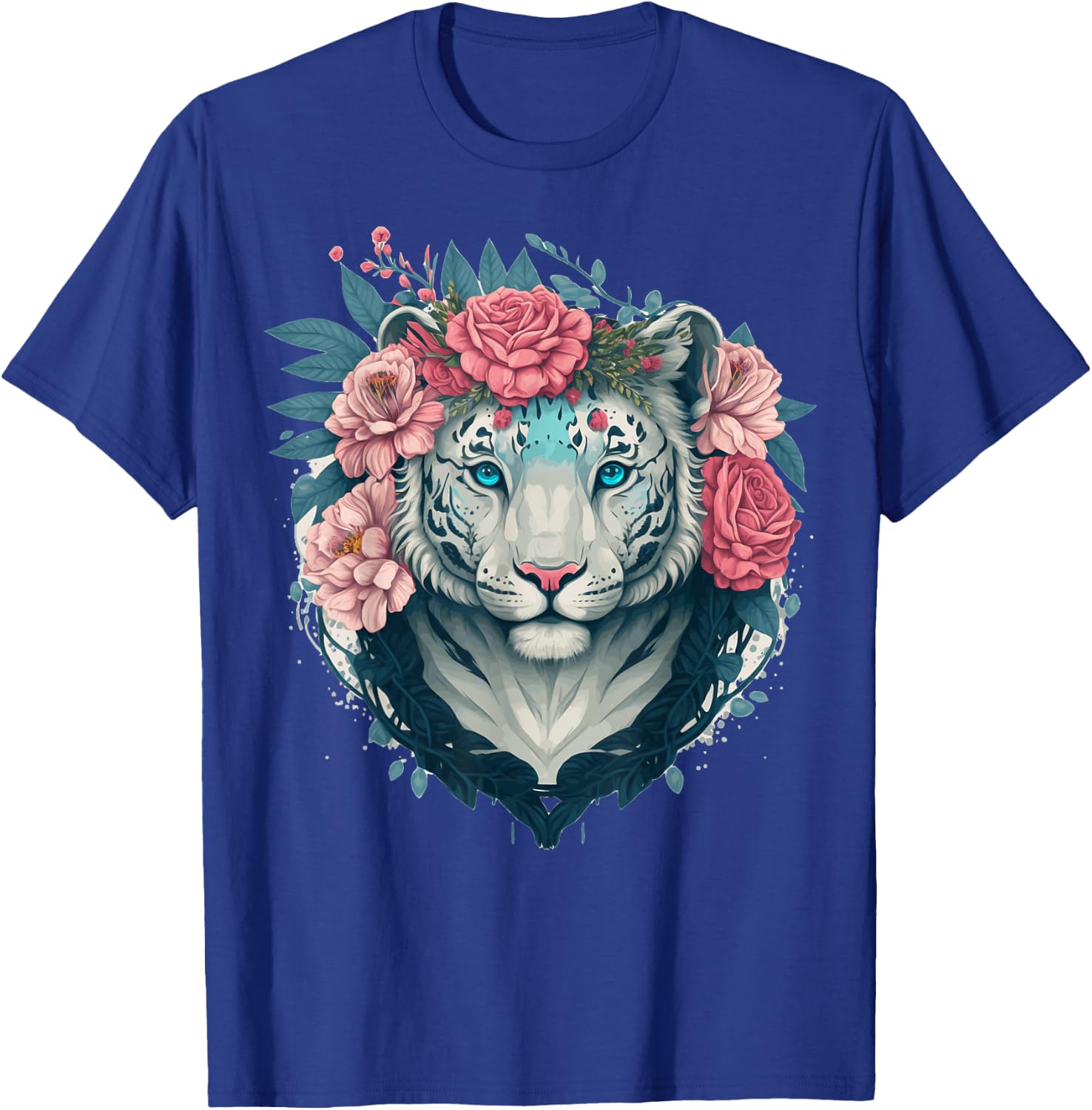 White Bengal Tiger Flower Crown Floral Animal Lovers T-Shirt - T-Shirt | Royal