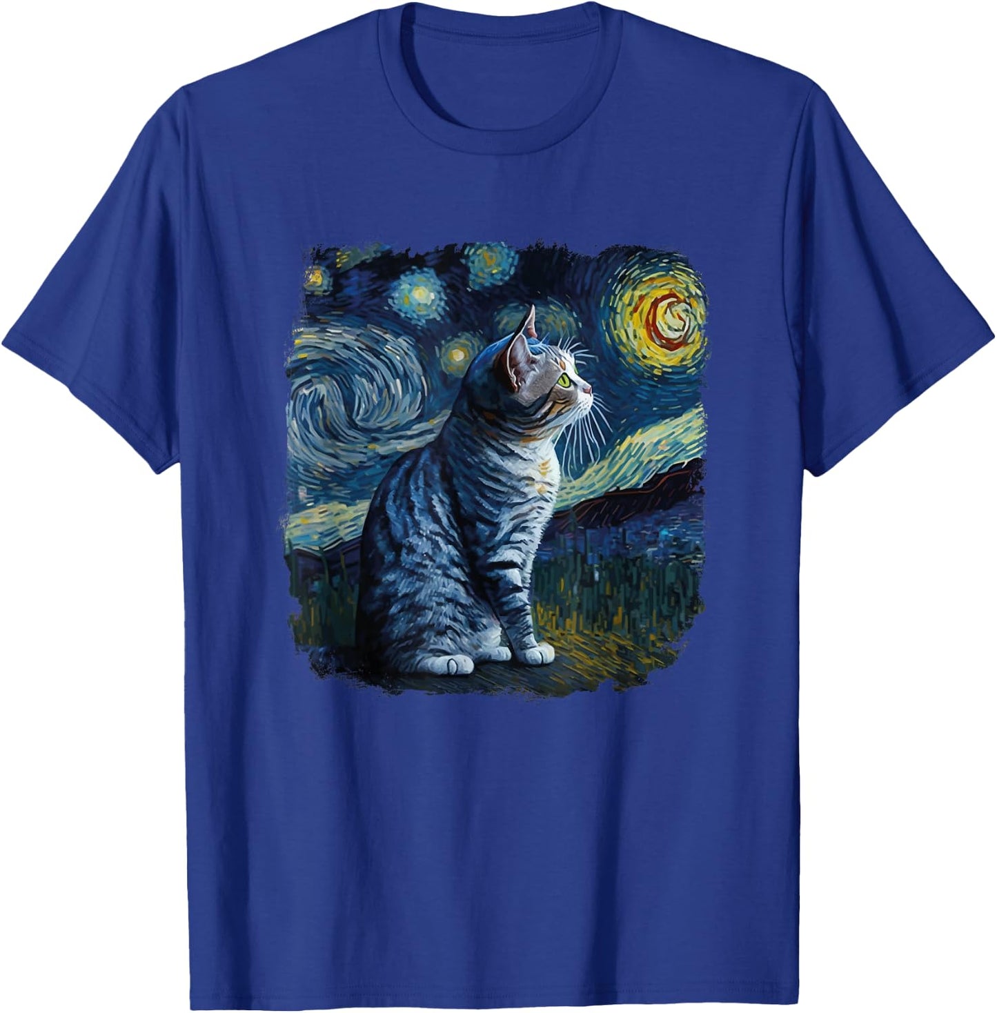 Funny Van Gogh Starry Night Cat American Shorthair Cat Lover T-Shirt - T-Shirt | Royal