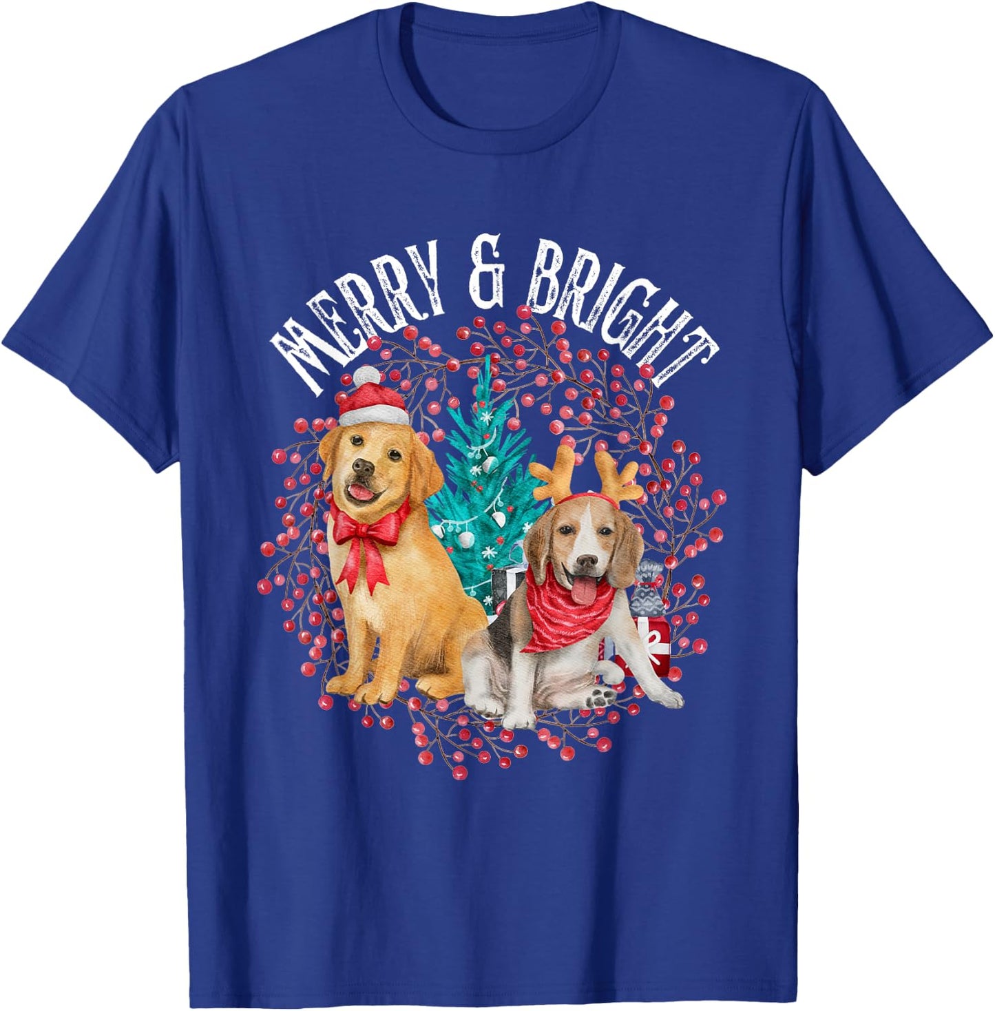 Christmas Beagle and Golden Retriever T-Shirt - T-Shirt | Royal
