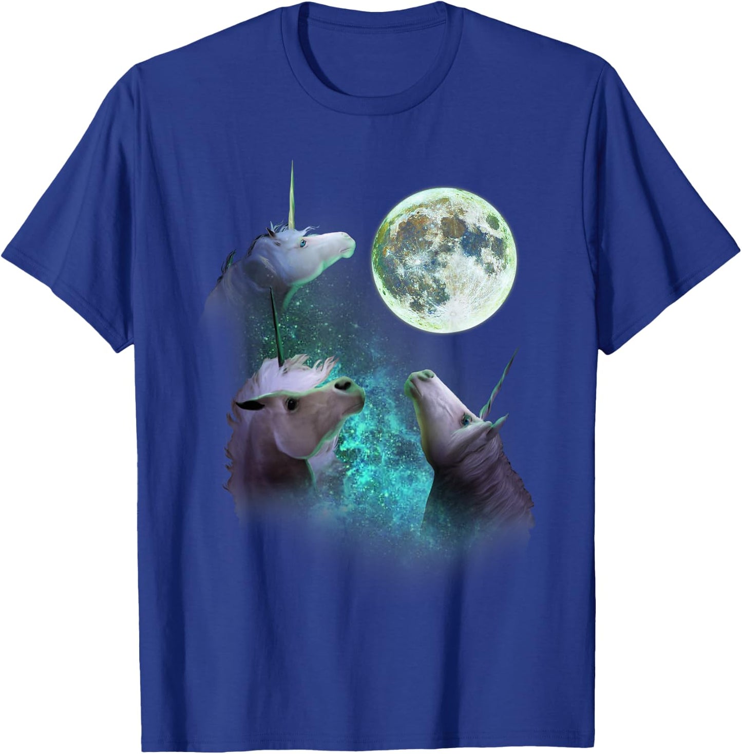 Three Unicorns Howl At Moon 3 Wolfs Wolves Funny Parody T-Shirt - T-Shirt | Royal