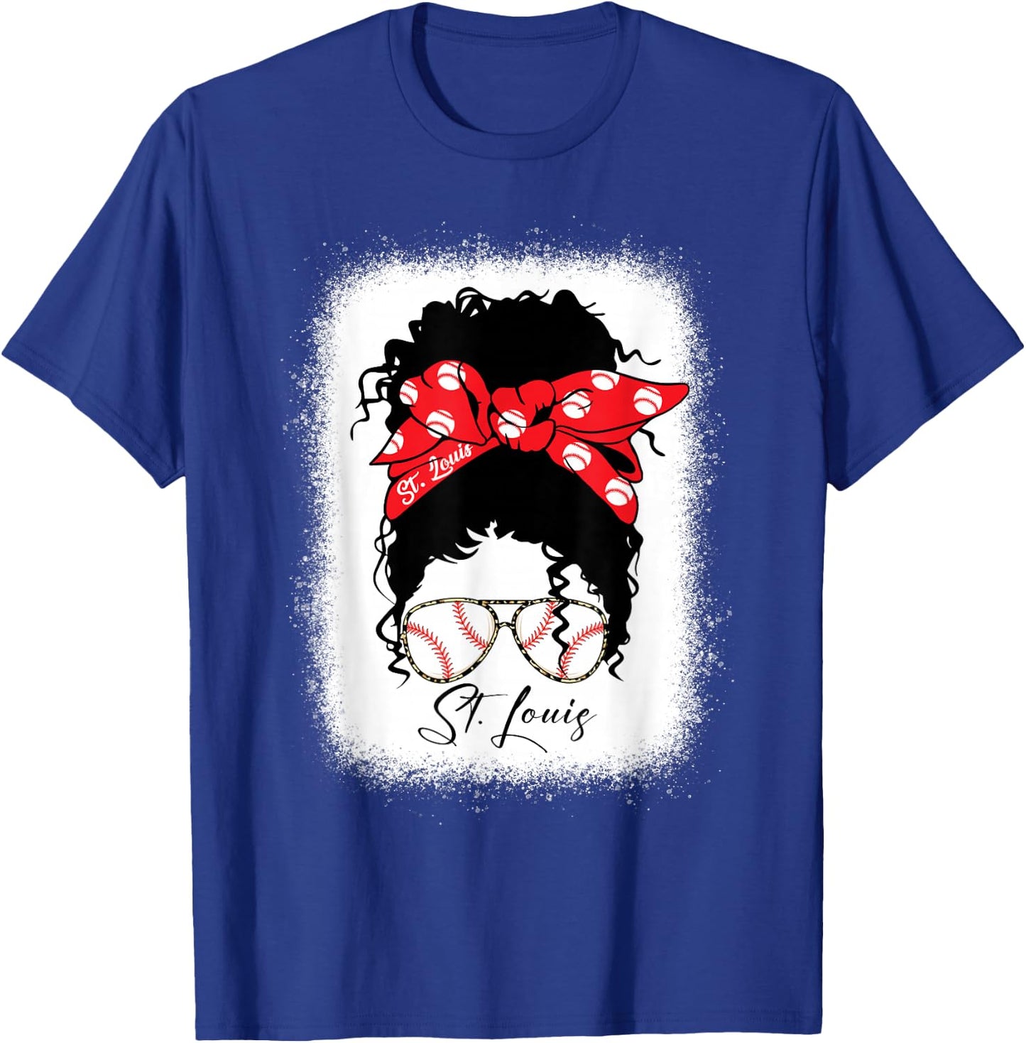 St. Louis Messy Bun Bleached Baseball Fan I Love St. Louis T-Shirt - T-Shirt | Royal
