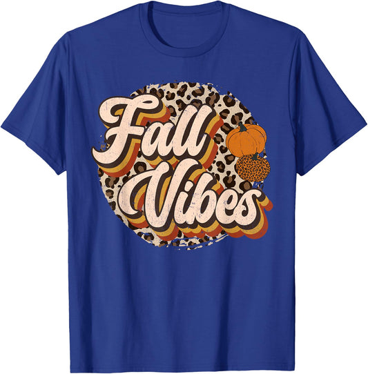Vintage 70s Fall Vibes Leopard Pumpkin Season Retro Autumn T-Shirt - T-Shirt | Royal