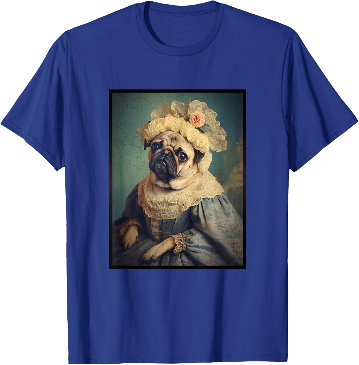 Pug Dog Portrait Renaissance Funny Pet Mom Dad Women Girls Kids T-Shirt - T-Shirt | Royal