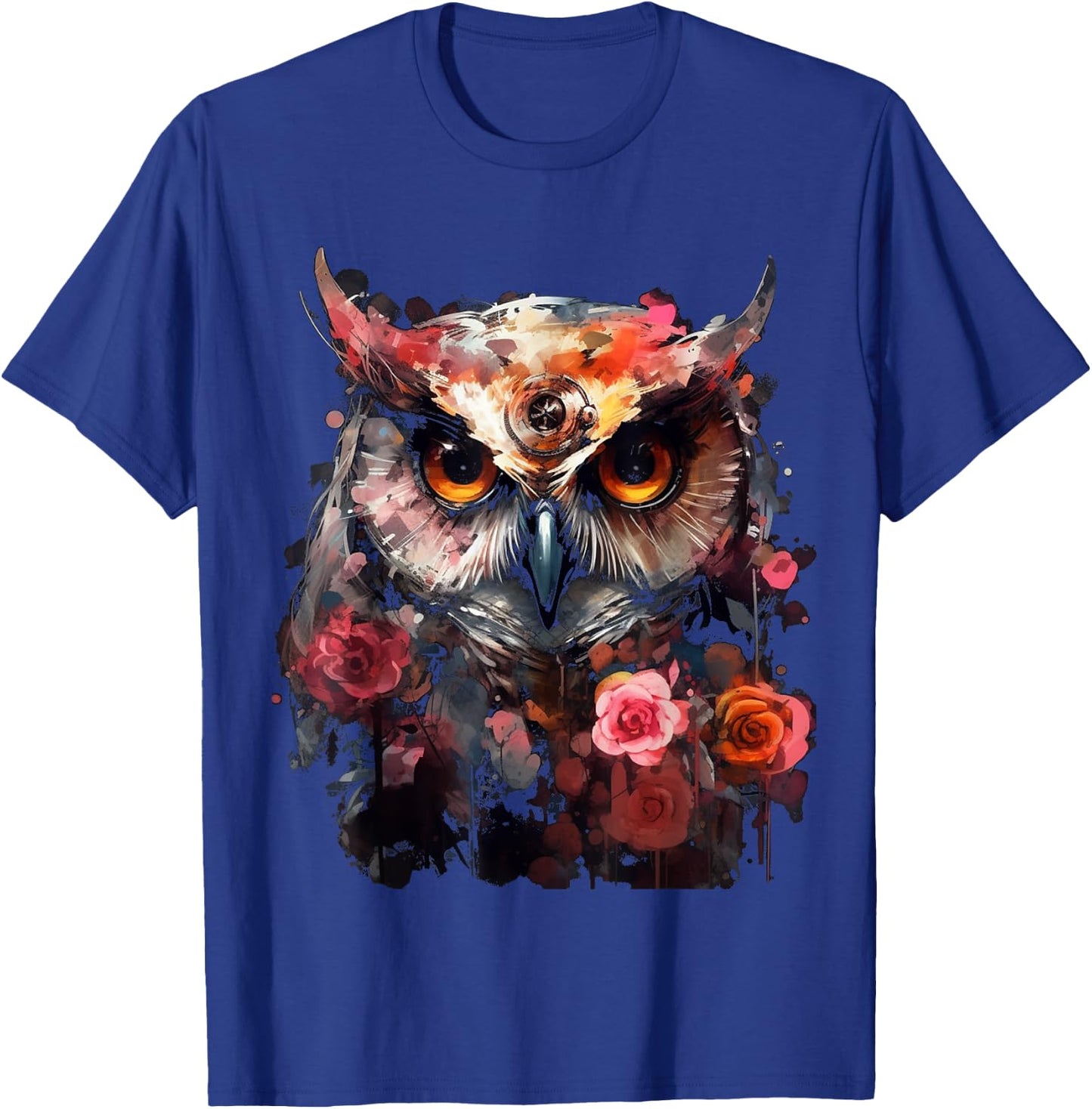 Owl Flowers Fantasy Animal Lovers - Bird Art Animal Owl T-Shirt - T-Shirt | Royal