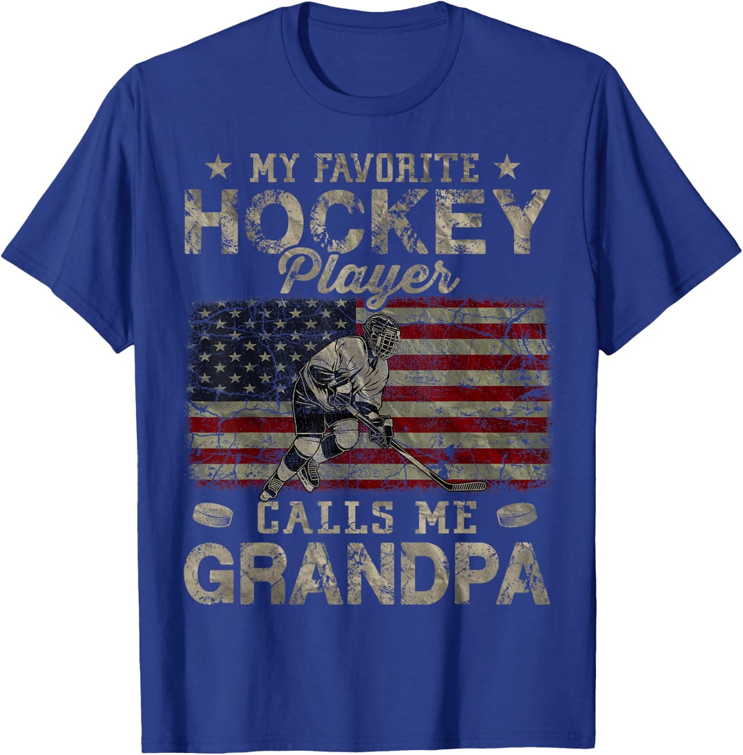 My Favorite Hockey Player Calls Me Grandpa Father's Day T-Shirt - T-Shirt | Royal
